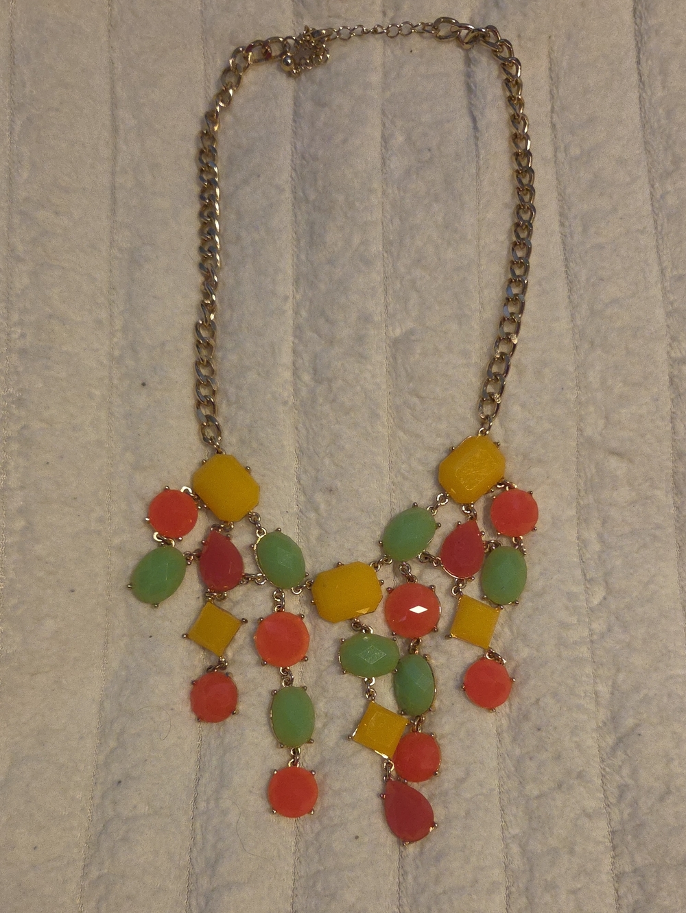Colorful Statement Bib Necklace - Yellow, Coral & Mint